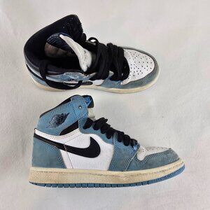 Nike Air Jordan 1 Retro High Shoes Kids 12C White Blue Black Sneaker University